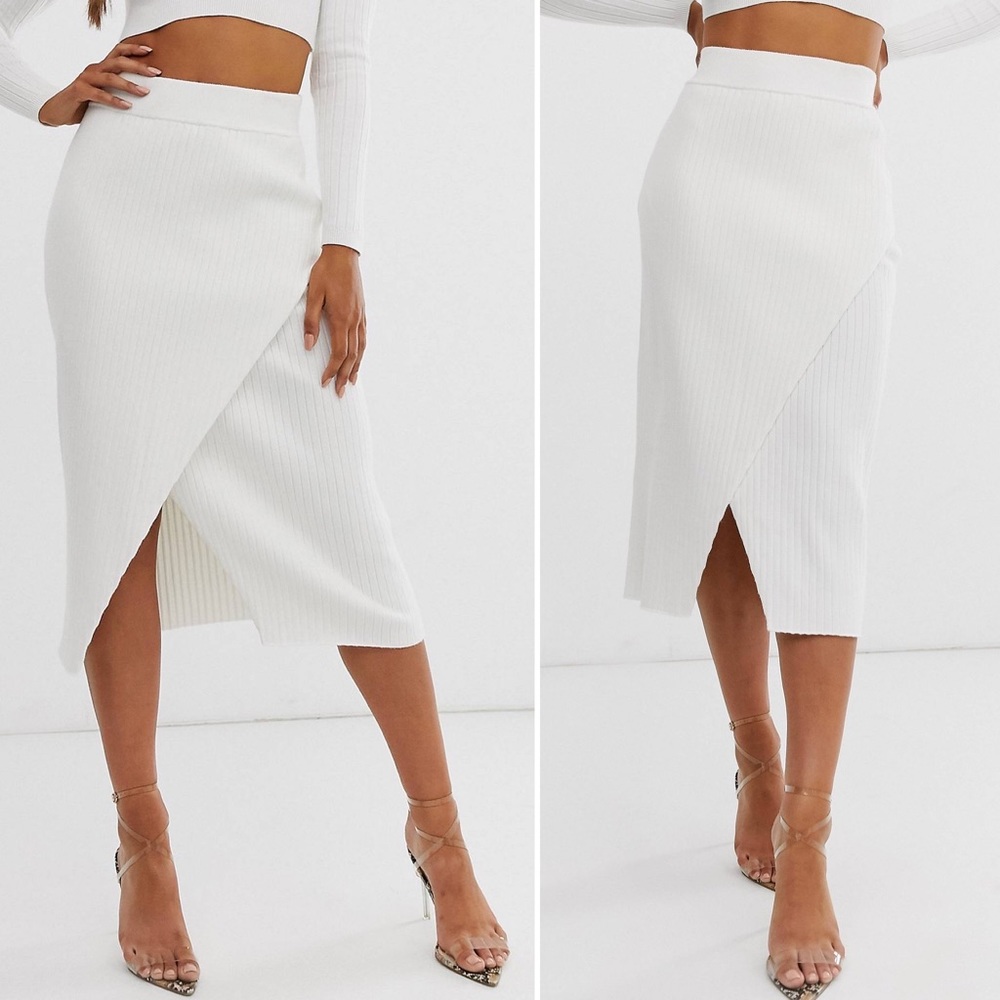 ASOS 4th and Reckless Ribbed Cream Midi Skirt 6